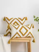 Housse de Coussin Bohème Géométrique Jaune 30x50 cm
